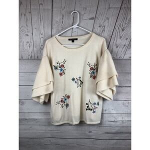 Jealous Tomato Sweater Womens Small cream embroidered floral Boho Oversized